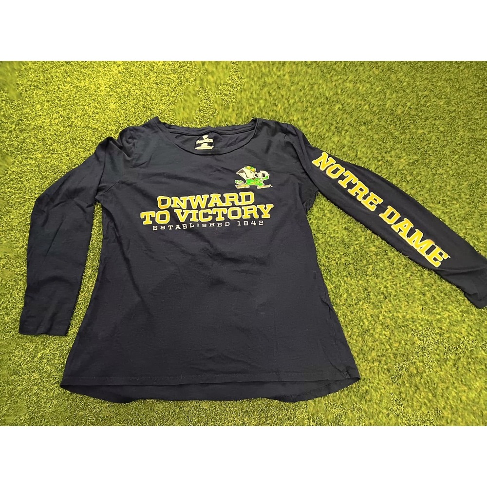 Fanatics Notre Dame Fighting Irish Football Team Shirt Womens Large Navy Blue‎